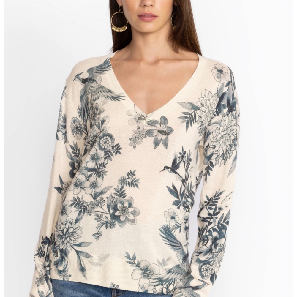 👍SOLD👍Johnny Was Anahi Printed Pullover Ivory V-Neck Long Sleeve Cashmere/Wool - Picture 3 of 13